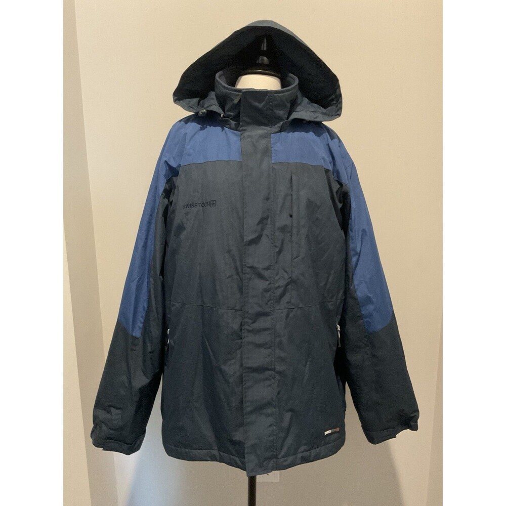 Swiss tech blue/black full zip jacket mens size 2XL lined pockets hood